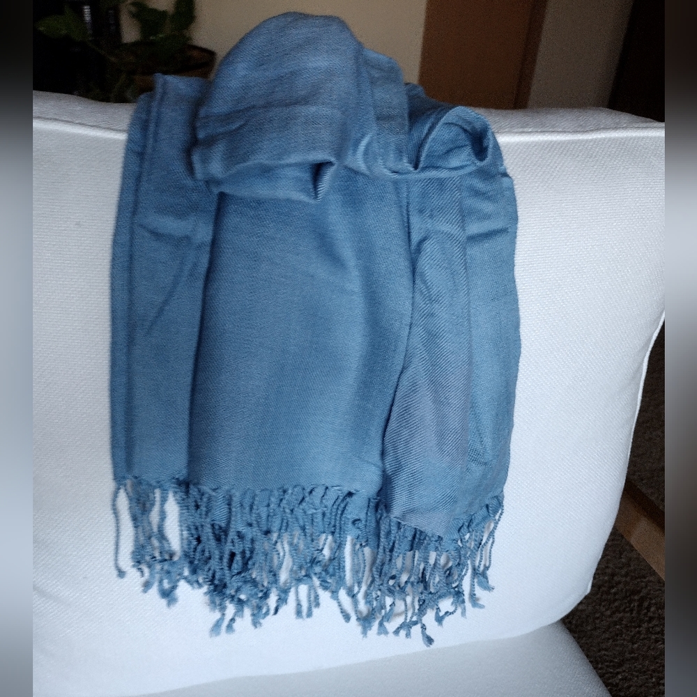 Bijoux Terner Pseudo Pashmina blue Fringe Shawl
